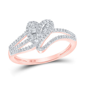 Radiant Love: 10kt Rose Gold Baguette Diamond Heart Ring - Splendid Jewellery