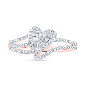 Radiant Love: 10kt Rose Gold Baguette Diamond Heart Ring - Splendid Jewellery