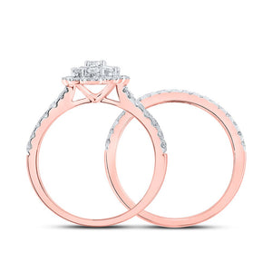 Radiant Love 10kt Rose Gold Diamond Halo Bridal Wedding Ring Band Set - Splendid Jewellery