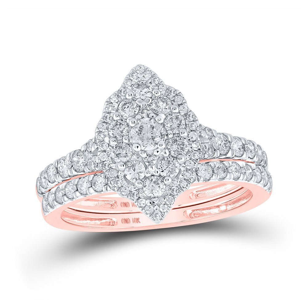Radiant Love: 10kt Rose Gold Diamond Halo Bridal Wedding Ring Band Set - Splendid Jewellery