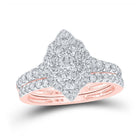 Radiant Love: 10kt Rose Gold Diamond Halo Bridal Wedding Ring Band Set - Splendid Jewellery