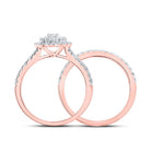 Radiant Love 10kt Rose Gold Diamond Halo Bridal Wedding Ring Band Set - Splendid Jewellery