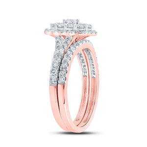 Radiant Love 10kt Rose Gold Diamond Halo Bridal Wedding Ring Band Set - Splendid Jewellery