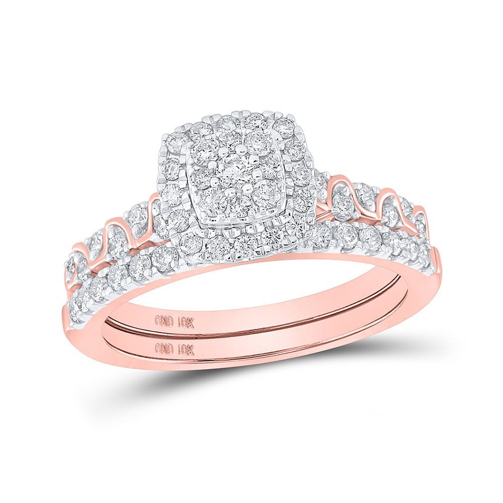 Radiant Love: 10kt Rose Gold Diamond Square Bridal Wedding Ring Band Set - Splendid Jewellery