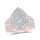 Radiant Love: 10kt Rose Gold Diamond Teardrop Bridal Wedding Ring Band Set - Splendid Jewellery