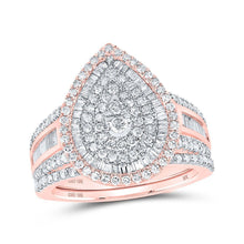 Load image into Gallery viewer, Radiant Love: 10kt Rose Gold Diamond Teardrop Bridal Wedding Ring Band Set - Splendid Jewellery