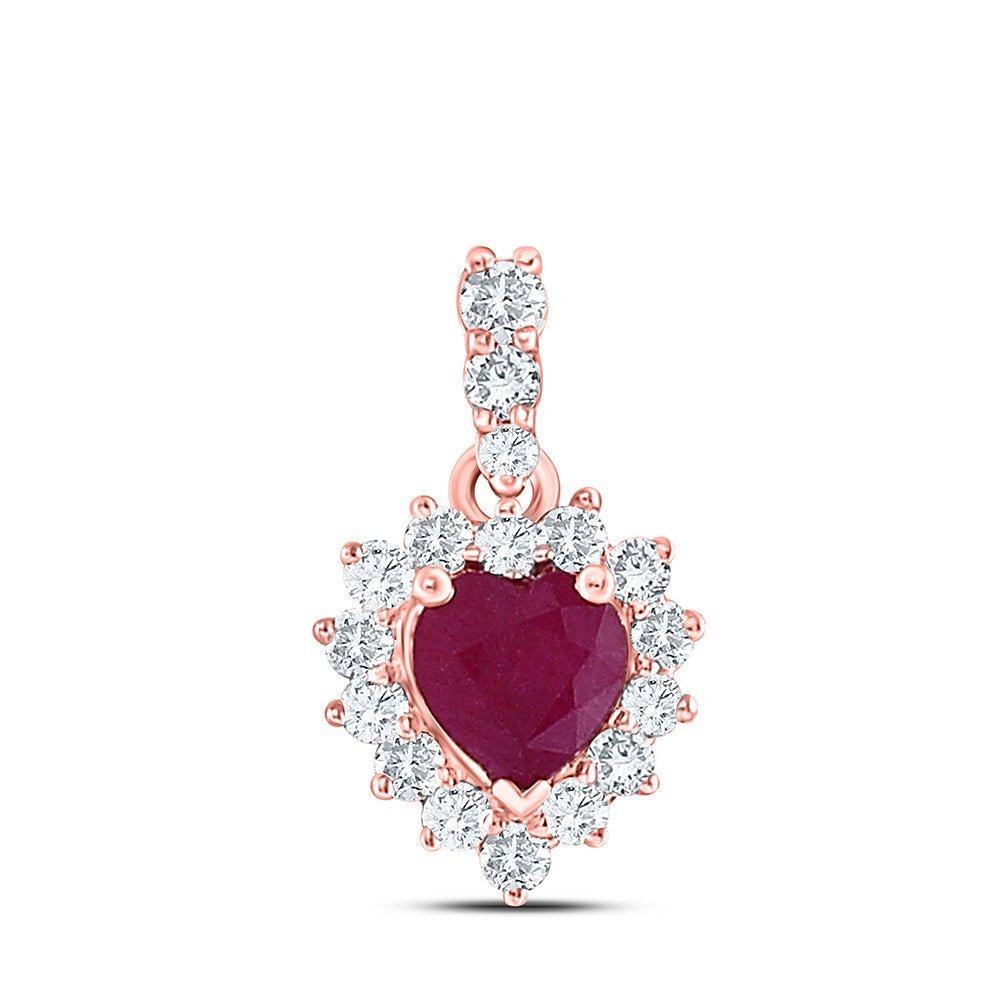 Radiant Love: 10kt Rose Gold Heart Ruby Diamond Pendant - Splendid Jewellery
