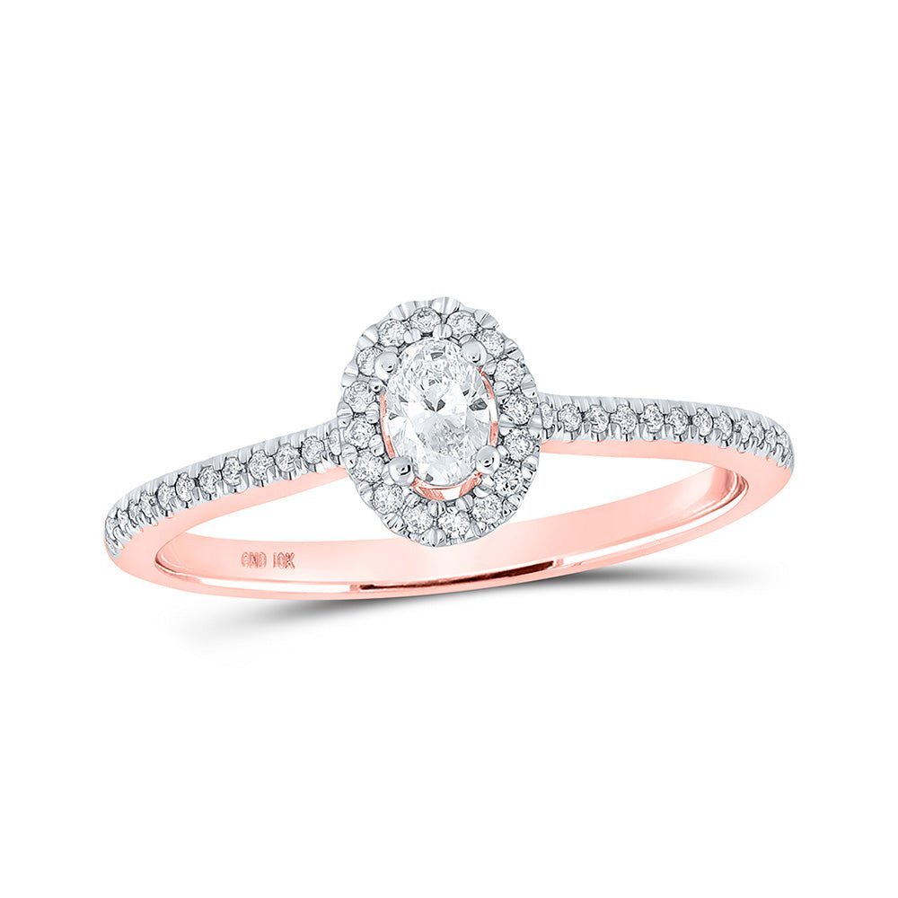 Radiant Love: 10kt Rose Gold Oval Diamond Halo Bridal Wedding Engagement Ring 1/3 Cttw - Splendid Jewellery