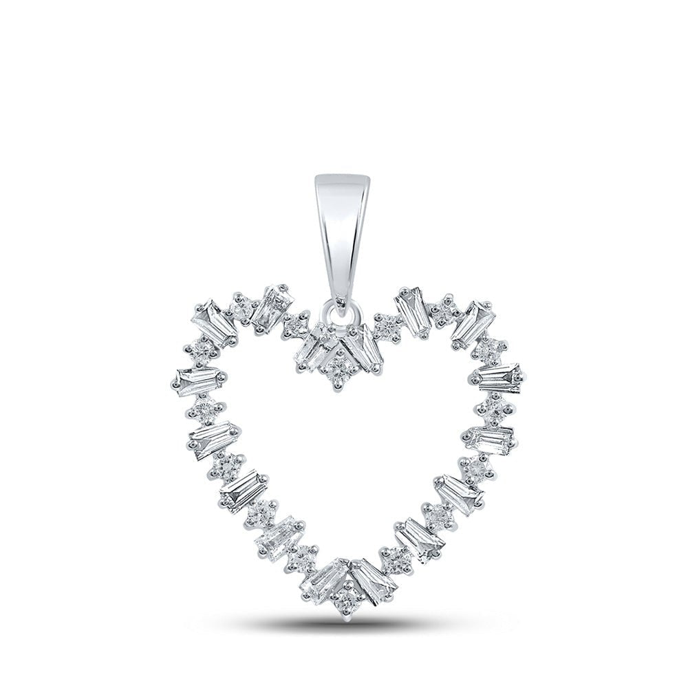 Radiant Love: 10kt White Gold Baguette Diamond Heart Pendant - Splendid Jewellery