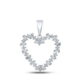 Radiant Love: 10kt White Gold Baguette Diamond Heart Pendant - Splendid Jewellery