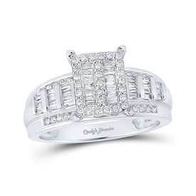 Radiant Love: 10kt White Gold Diamond Cluster Bridal Wedding Ring - Splendid Jewellery