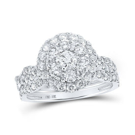 Radiant Love: 10kt White Gold Diamond Cluster Bridal Wedding Ring Band Set 1 - 1/2 Cttw by Splendid Jewellery - Splendid Jewellery