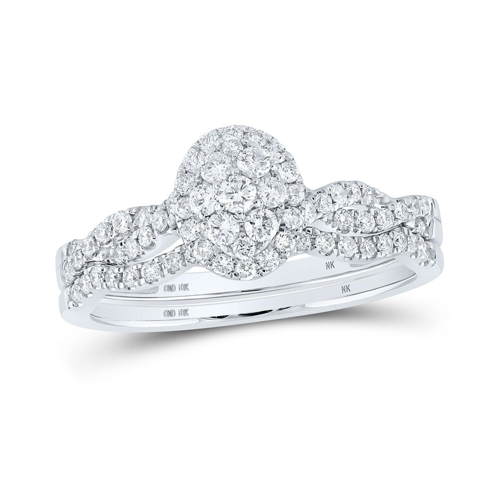 Radiant Love: 10kt White Gold Diamond Cluster Bridal Wedding Ring Set - Splendid Jewellery
