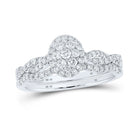 Radiant Love: 10kt White Gold Diamond Cluster Bridal Wedding Ring Set - Splendid Jewellery