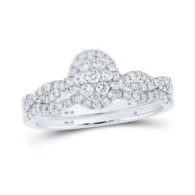 Radiant Love: 10kt White Gold Diamond Cluster Bridal Wedding Ring Set - Splendid Jewellery