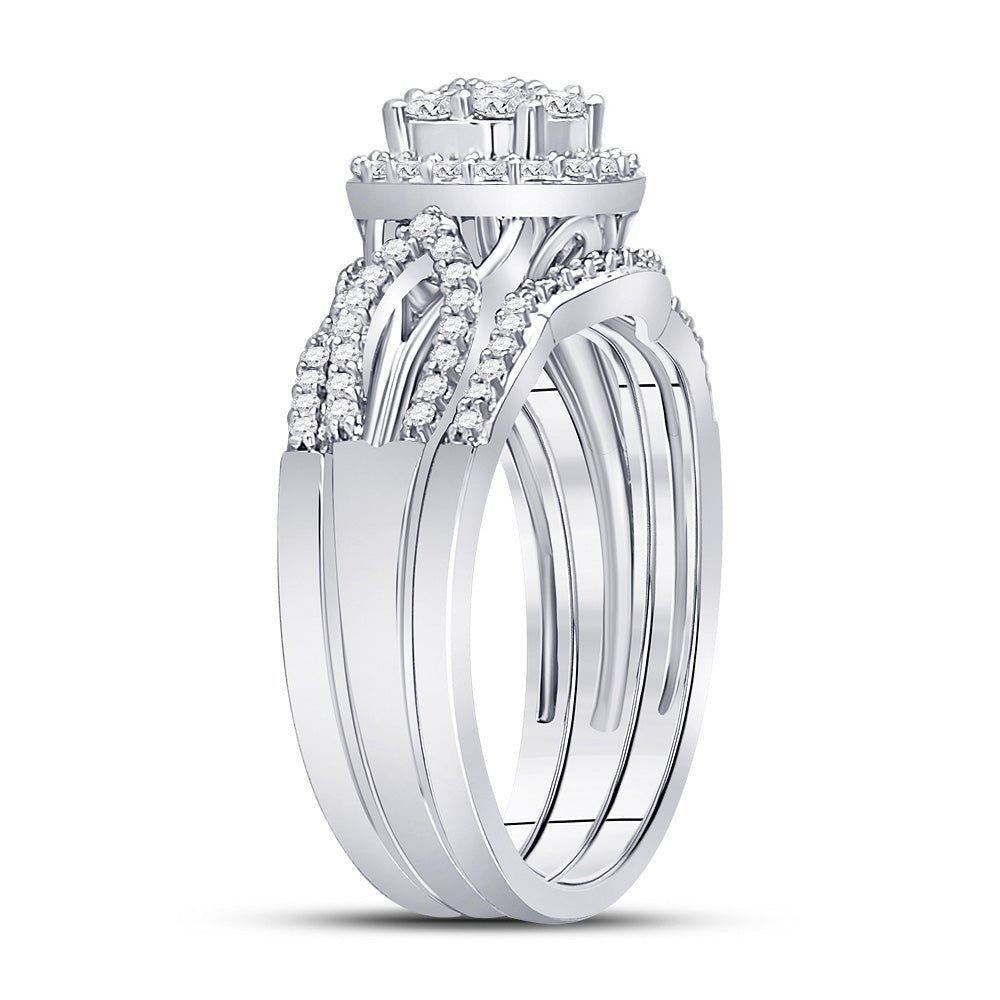 Radiant Love: 10kt White Gold Diamond Cluster Wedding Ring Band Set 1/2 Cttw - Splendid Jewellery