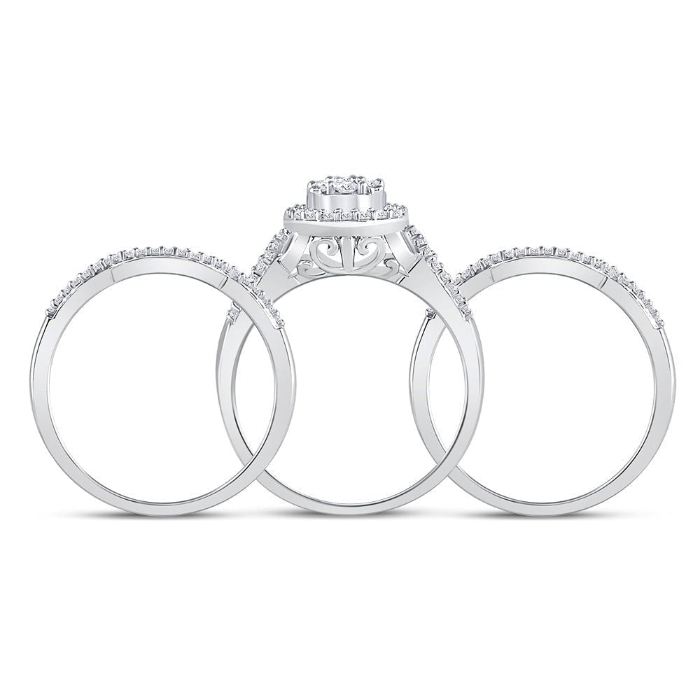 Radiant Love: 10kt White Gold Diamond Cluster Wedding Ring Band Set 1/2 Cttw - Splendid Jewellery