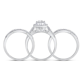 Radiant Love: 10kt White Gold Diamond Cluster Wedding Ring Band Set 1/2 Cttw - Splendid Jewellery