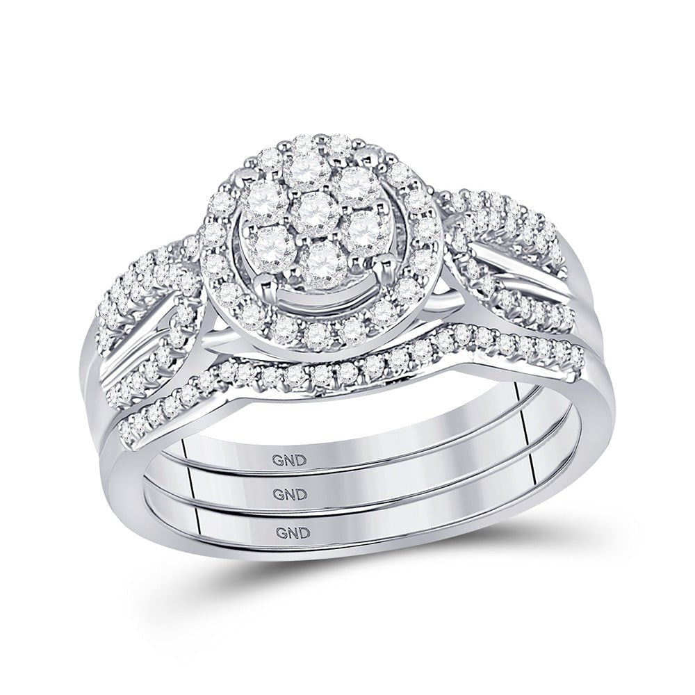 Radiant Love: 10kt White Gold Diamond Cluster Wedding Ring Band Set 1/2 Cttw - Splendid Jewellery