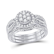 Load image into Gallery viewer, Radiant Love: 10kt White Gold Diamond Cluster Wedding Ring Band Set 1/2 Cttw - Splendid Jewellery