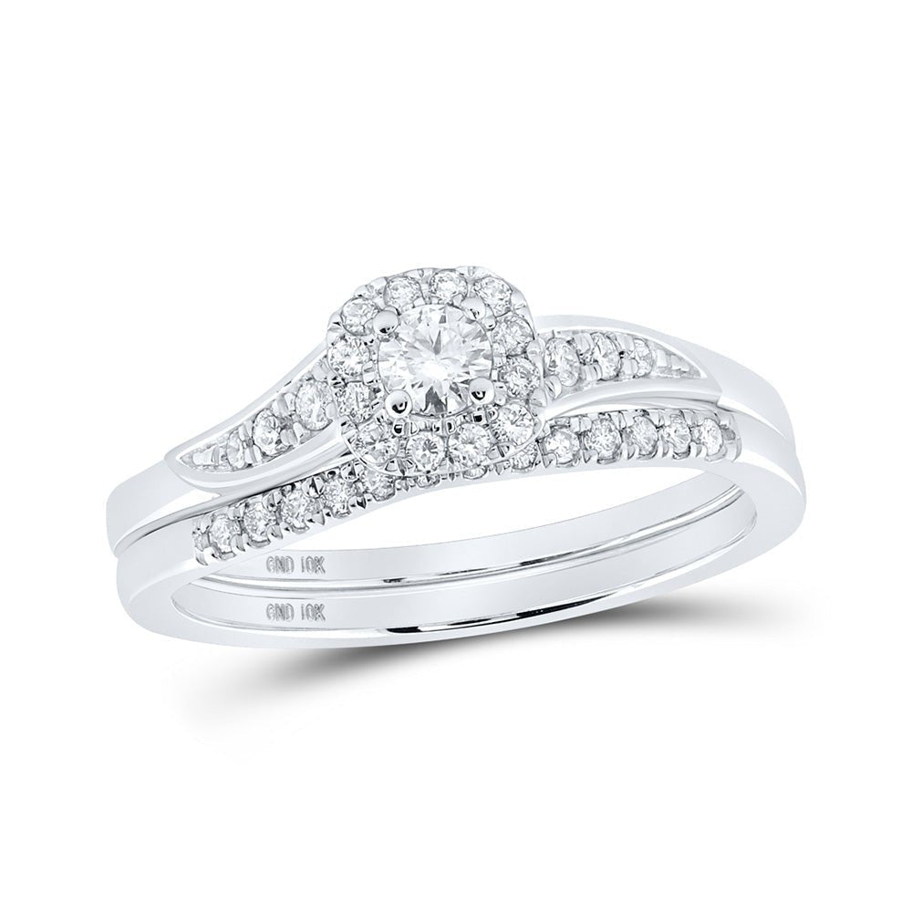Radiant Love 10kt White Gold Diamond Halo Bridal Wedding Ring Band Set 1/3 Cttw | Splendid Jewellery - Splendid Jewellery