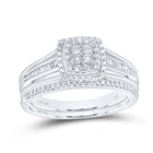 Radiant Love 10kt White Gold Diamond Halo Bridal Wedding Ring Band Set - Alternate view 1 from Splendid Jewellery