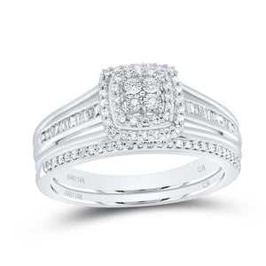 Radiant Love 10kt White Gold Diamond Halo Bridal Wedding Ring Band Set - Splendid Jewellery