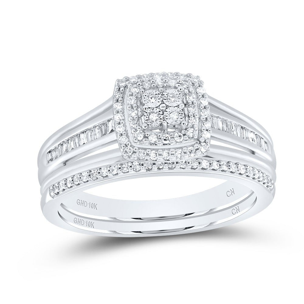 Radiant Love 10kt White Gold Diamond Halo Bridal Wedding Ring Band Set - Splendid Jewellery