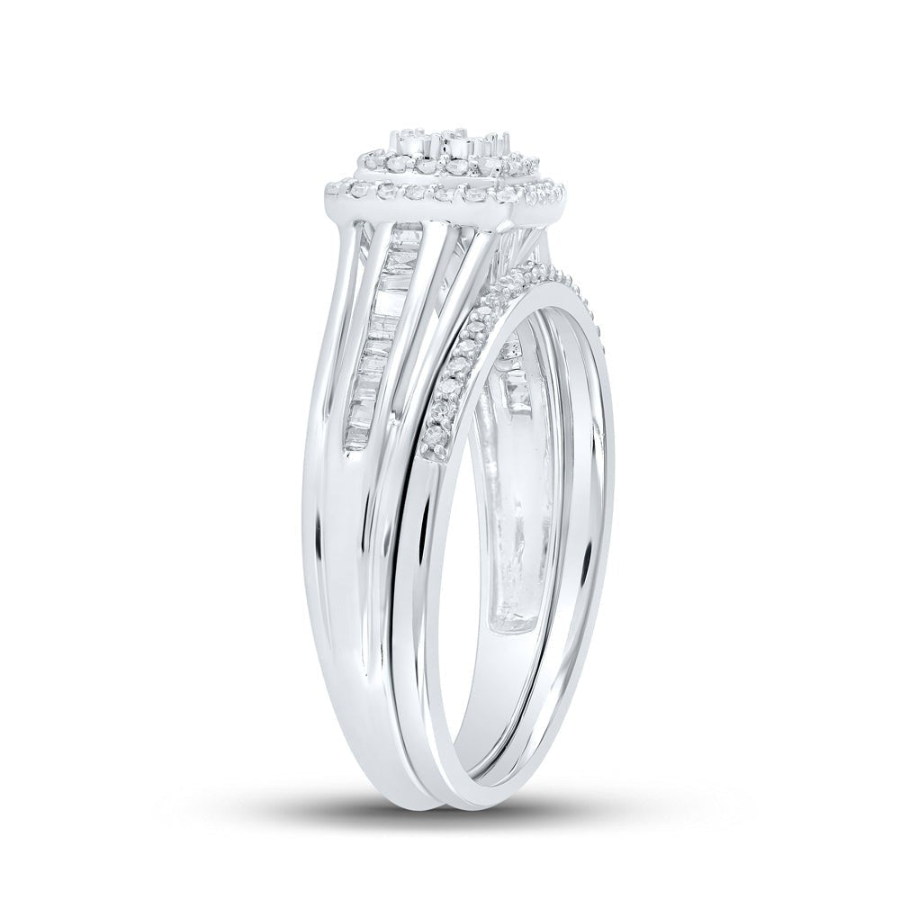 Radiant Love 10kt White Gold Diamond Halo Bridal Wedding Ring Band Set - Splendid Jewellery