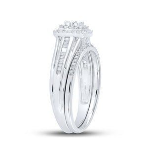 Radiant Love 10kt White Gold Diamond Halo Bridal Wedding Ring Band Set - Splendid Jewellery