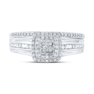 Radiant Love 10kt White Gold Diamond Halo Bridal Wedding Ring Band Set - Splendid Jewellery