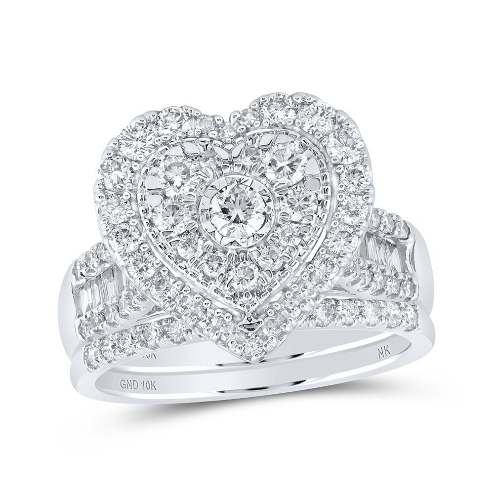 Radiant Love: 10kt White Gold Diamond Heart Bridal Wedding Ring Band Set - Splendid Jewellery