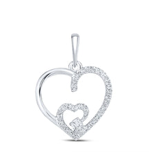 Load image into Gallery viewer, Radiant Love: 10kt White Gold Diamond Heart Pendant Top view from the 10Kt White Gold Womens Round Diamond Fashion Heart Pendant 1 10 Cttwpin280151 collection by Splendid Jewellery