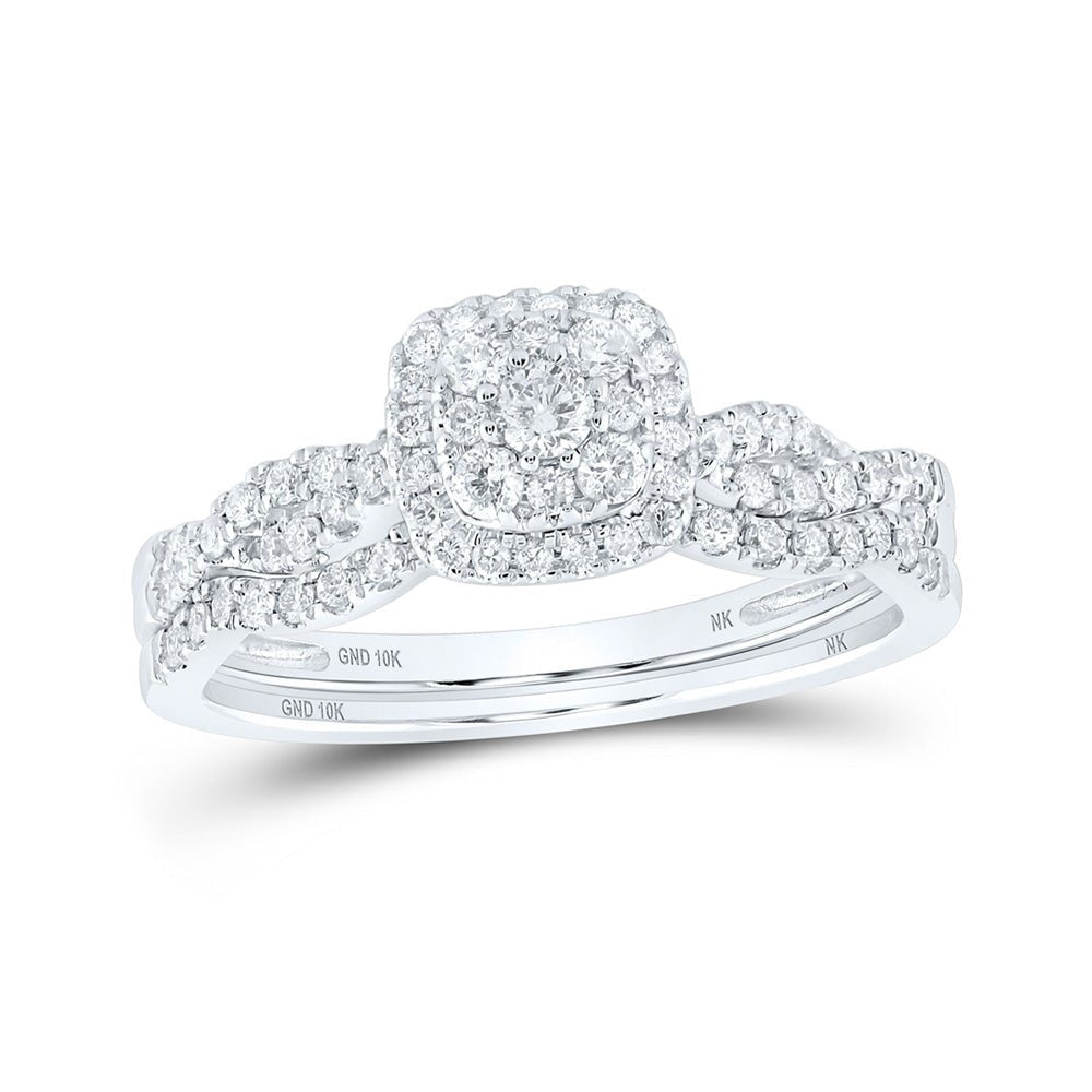 Radiant Love: 10kt White Gold Diamond Square Bridal Wedding Ring Band Set - Splendid Jewellery