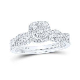 Radiant Love: 10kt White Gold Diamond Square Bridal Wedding Ring Band Set - Splendid Jewellery