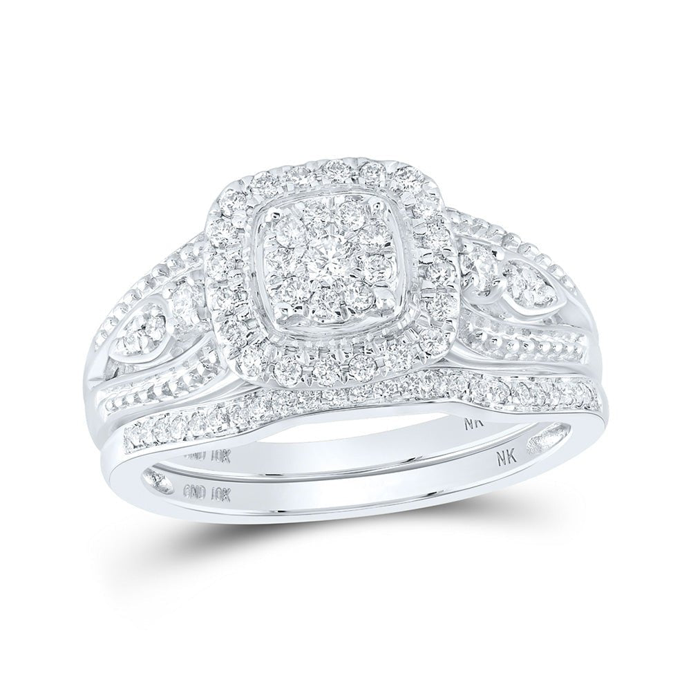 Radiant Love 10kt White Gold Diamond Square Cluster Wedding Ring Set - Splendid Jewellery