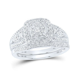 Radiant Love 10kt White Gold Diamond Square Cluster Wedding Ring Set - Splendid Jewellery