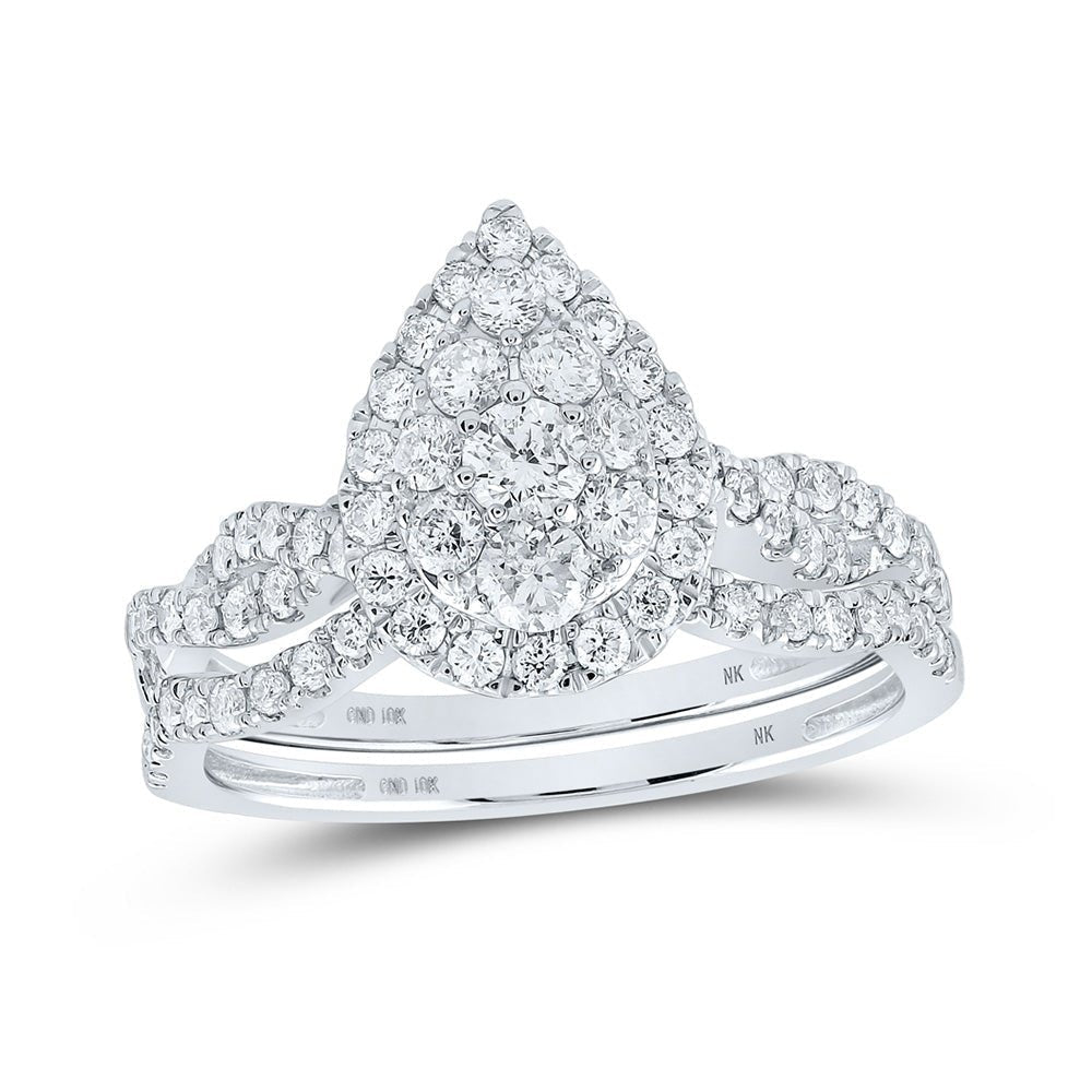 Radiant Love: 10kt White Gold Diamond Teardrop Bridal Wedding Ring Band Set - Splendid Jewellery