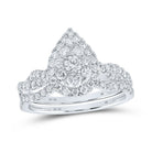 Radiant Love: 10kt White Gold Diamond Teardrop Bridal Wedding Ring Band Set - Splendid Jewellery