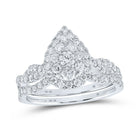 Radiant Love: 10kt White Gold Diamond Teardrop Bridal Wedding Ring Band Set - Splendid Jewellery
