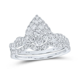 Radiant Love: 10kt White Gold Diamond Teardrop Bridal Wedding Ring Band Set - Splendid Jewellery