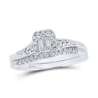 Radiant Love: 10kt White Gold Emerald Diamond Halo Bridal Wedding Ring Band Set 1/3 Cttw - Splendid Jewellery