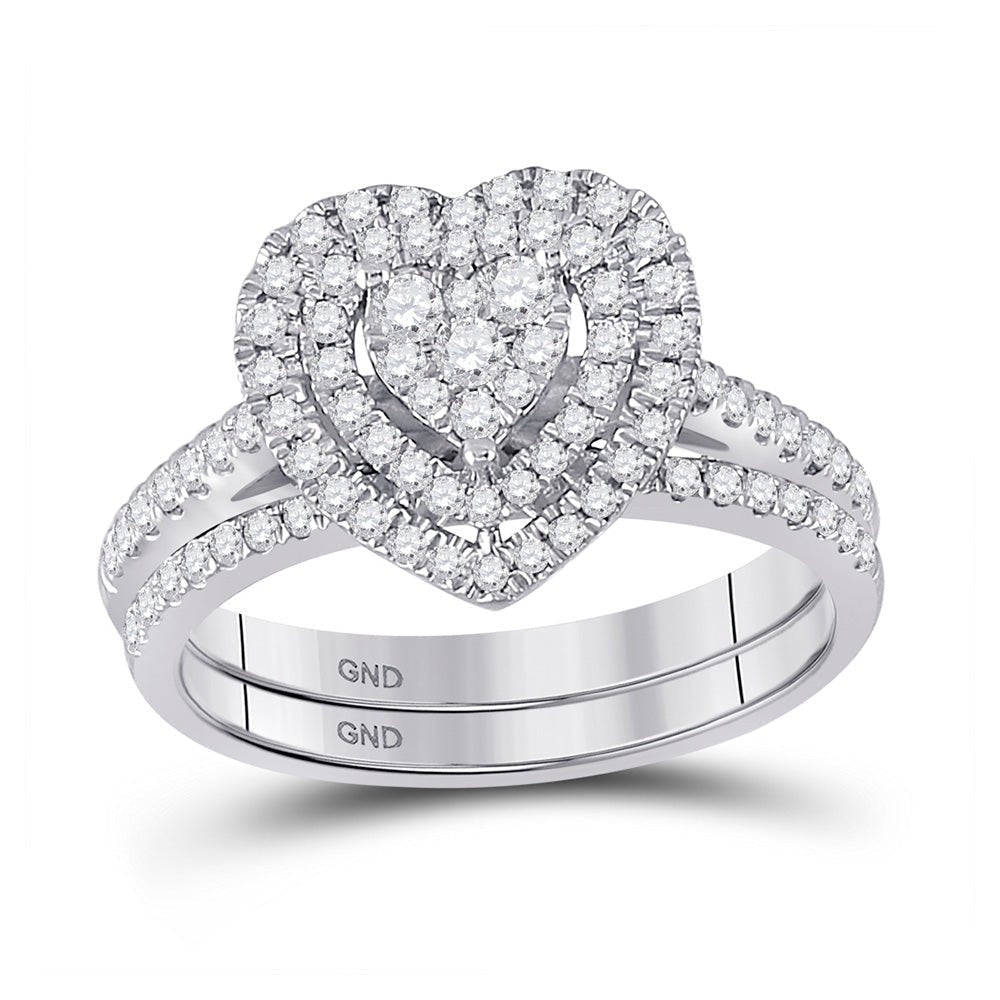 Radiant Love: 10kt White Gold Heart Diamond Bridal Wedding Ring Set - Splendid Jewellery
