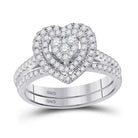 Radiant Love: 10kt White Gold Heart Diamond Bridal Wedding Ring Set - Splendid Jewellery