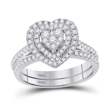 Load image into Gallery viewer, Radiant Love: 10kt White Gold Heart Diamond Bridal Wedding Ring Set - Splendid Jewellery