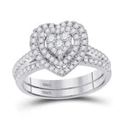 Radiant Love: 10kt White Gold Heart Diamond Bridal Wedding Ring Set - Splendid Jewellery