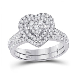 Radiant Love: 10kt White Gold Heart Diamond Bridal Wedding Ring Set - Splendid Jewellery