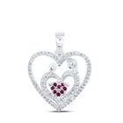 Radiant Love: 10kt White Gold Heart Pendant with Ruby and Diamonds - Splendid Jewellery