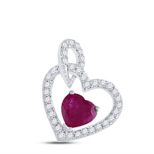 Load image into Gallery viewer, Radiant Love: 10kt White Gold Heart Ruby Diamond Pendant Top view from the 10Kt White Gold Womens Heart Ruby Diamond Fashion Pendant 3 4 Cttwpin280153 collection by Splendid Jewellery