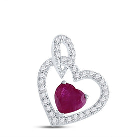 Radiant Love: 10kt White Gold Heart Ruby Diamond Pendant Top view from the 10Kt White Gold Womens Heart Ruby Diamond Fashion Pendant 3 4 Cttwpin280153 collection by Splendid Jewellery